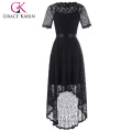 Grace Karin Kurze Ärmel Rundhals High-Low Schwarz Lace Abendkleid 8 Größe GK001071-1